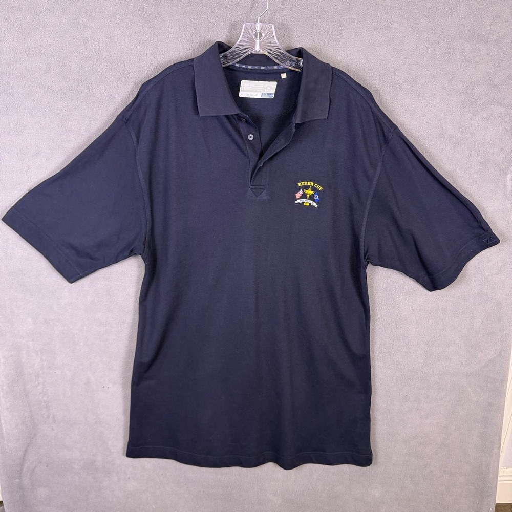 Ryder Cup Valhalla Mens T-Shirt‎ Logo Blue Knit Cotton Golf Cutter & Buck